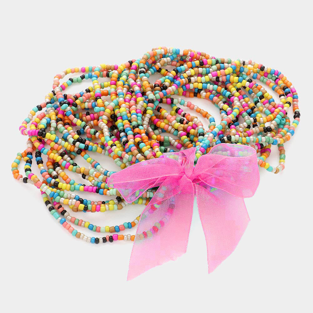 Seeded beaded stretch bracelets pink