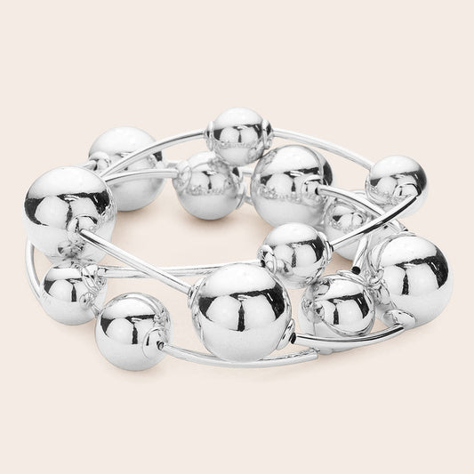 3PCS-MetalBallStationStretchBraceletsSilver