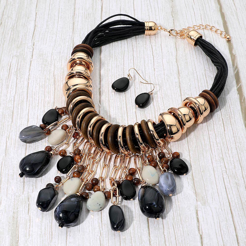 Bold Cascading Resin Beads Embellished Statement Necklace
