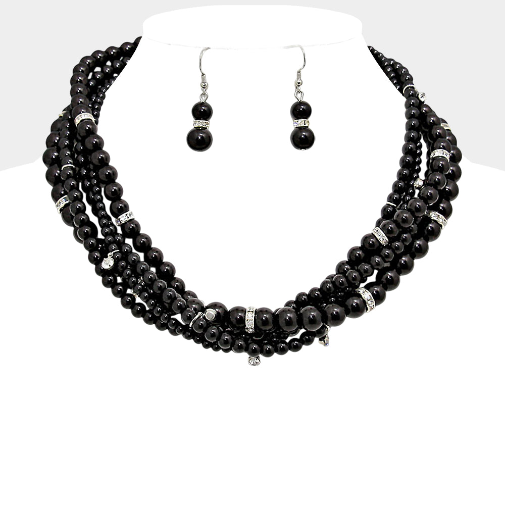 Crystal Accented Multi-Strand Pearl Necklace