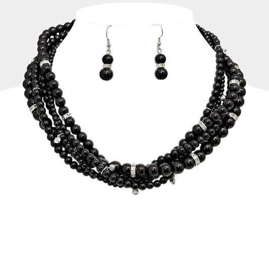 Crystal Accented Multi-Strand Pearl Necklace