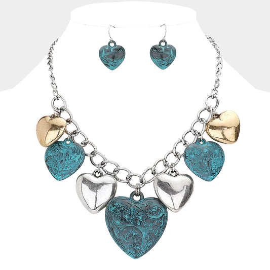 Heart Dangle Necklace Teal